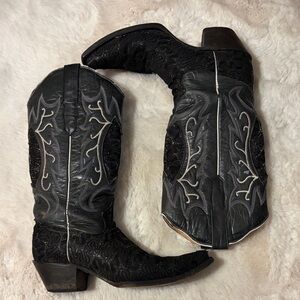 Tanner Mark Black Leather Embroidered and Sequined Boots